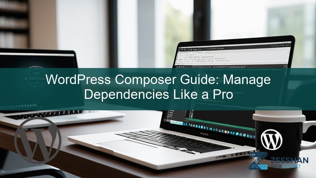 wordpress composer guide - A developer using a terminal window to manage WordPress dependencies with Composer on a laptop.