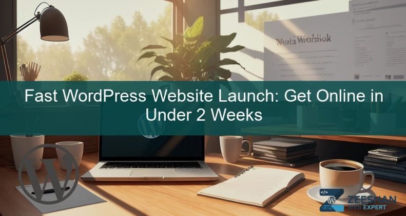 fast wordpress website launch - A professional developer sitting at a desk setting up a new WordPress site on a laptop.