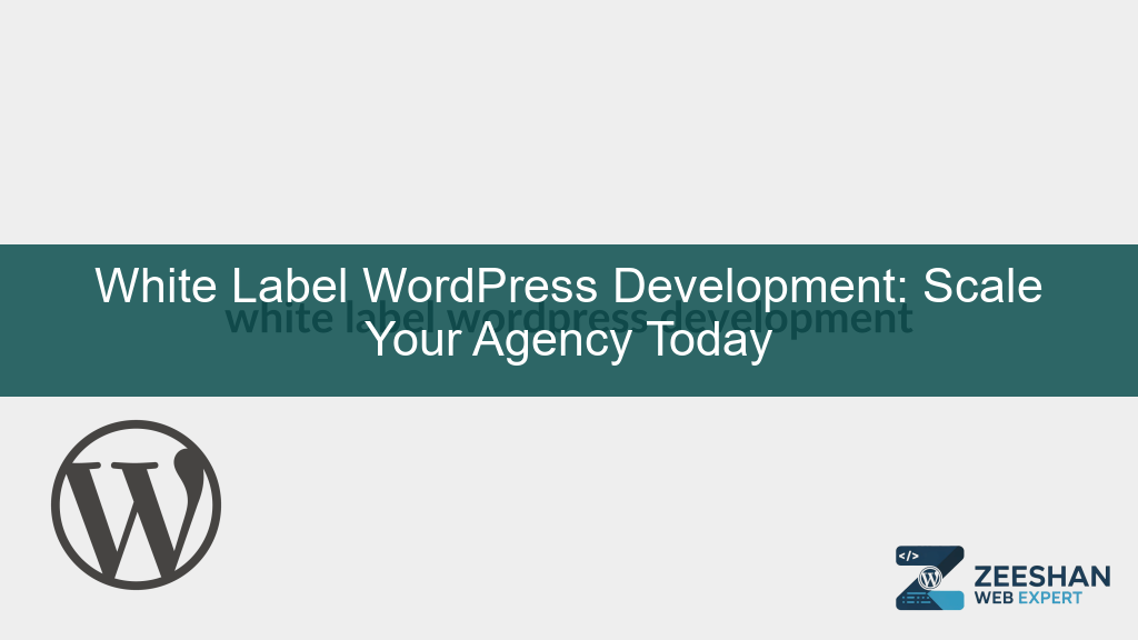 white label wordpress development - A clean office desk with a laptop showing a WordPress dashboard and agency branding.