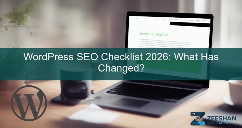 wordpress seo checklist 2026 - A digital marketer analyzing a WordPress SEO dashboard with growth charts on a high-resolution monitor.