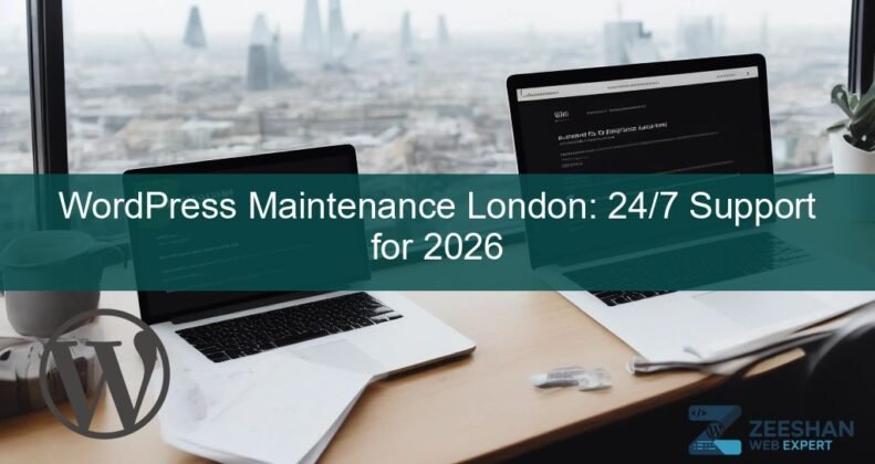 wordpress maintenance london — a professional developer monitoring a business website dashboard in a London office