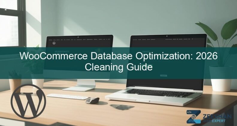woocommerce database optimization — a clean database icon next to a fast-loading online store interface