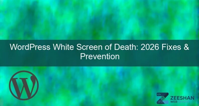 wordpress white screen of death — a blank white browser window showing a website error on a laptop screen