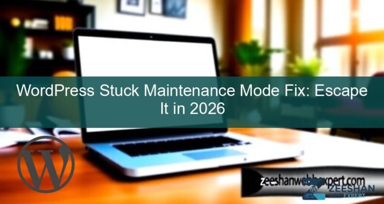 wordpress stuck maintenance mode — a laptop screen showing the brief periods of maintenance message on a website