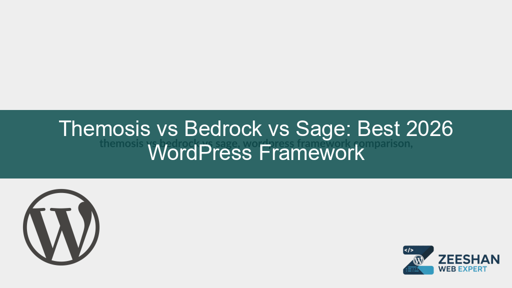 themosis vs bedrock vs sage — a clean split screen comparing three modern WordPress development frameworks